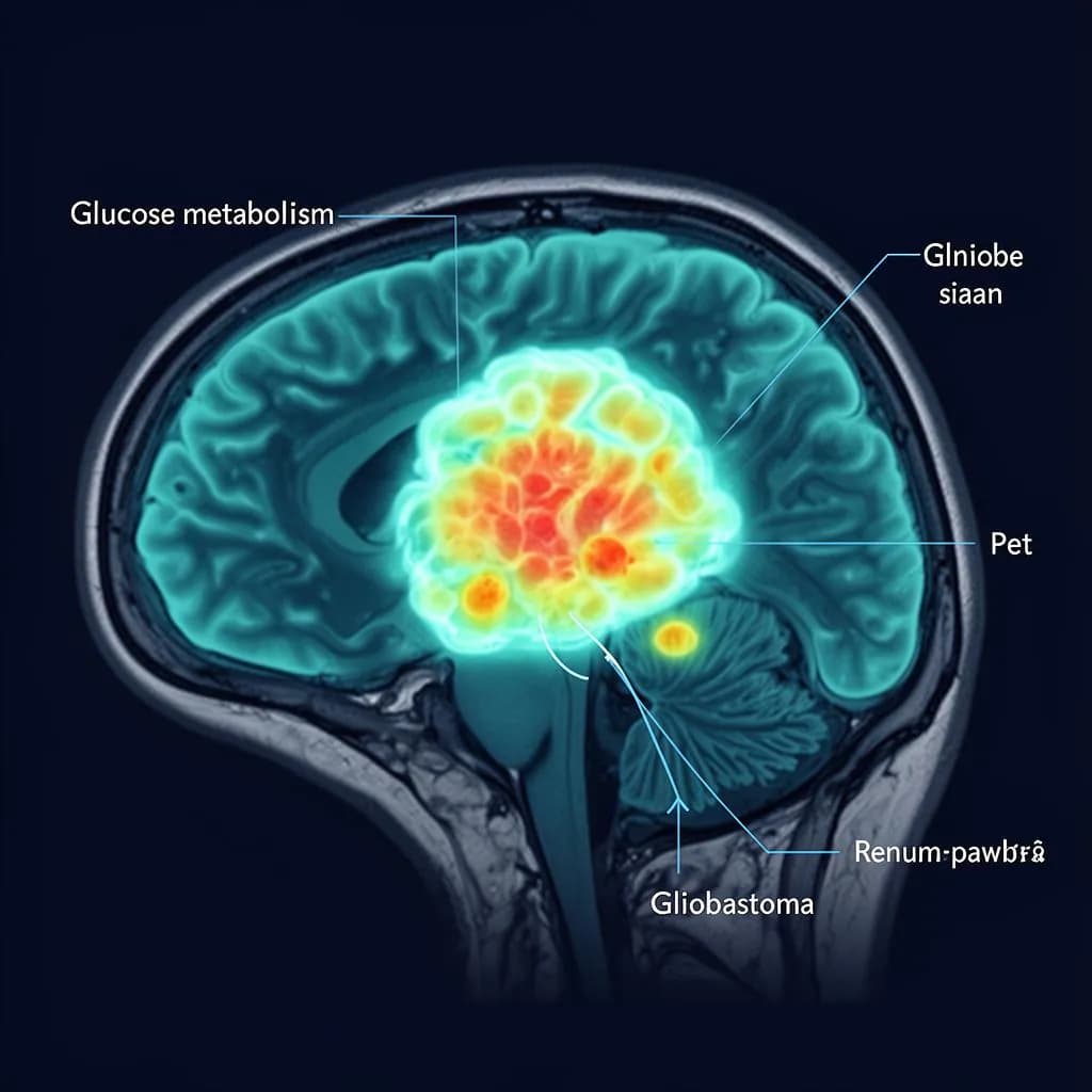 Brain PET scan showing glioblastoma glucose metabolism
