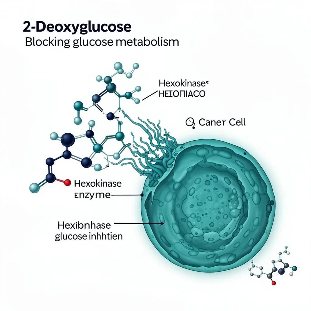 2-DG molecule blocking hexokinase enzyme in cancer cell
