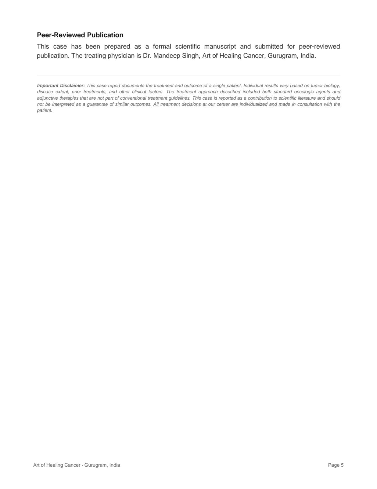 Case 1 report page with publication note and clinical disclaimer.