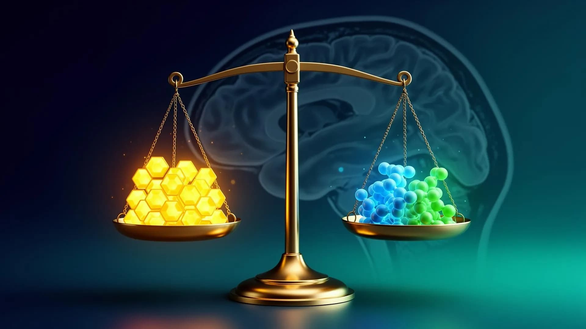 Glucose Ketone Index concept - a molecular scale balancing glucose and ketone bodies with brain MRI in background